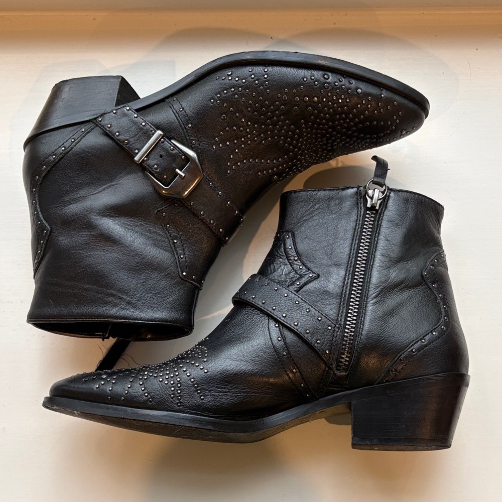 Zara Western Black Leather Micro Stud Ankle Boots - Picture 5 of 6